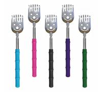 CERRXIAN 5 Pezzi Gratta Schiena Telescopico,Gratta Schiena Estensibile Portatile,Gratta Schiena Telescopico in Metallo/Massaggiatore Mani con Manici in Gomma Morbida per Adulti,Animali (Silver)