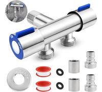 cersaty 1/2 Valvola Angolare Doppia,Valvola Angolare a Doppio Controllo con 2 Raccordi per Rubinetto, 2 Raccordi per Tubo e Nastro Sdesivo per Bagno, WC, Lavabo
