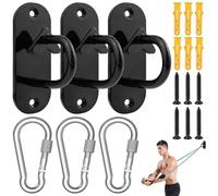 cersaty® Set di 3 ancoraggi da parete, colore nero, per allenamento di forza, fitness, sacco da boxe, pianta in vaso, altalene, con 3 moschettoni a vite