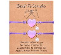 CERSLIMO Braccialetti per migliori amiche per ragazze, 2 pezzi di graziosi braccialetti con ciondolo a forma di cuore, idea regalo per ragazze e bambini, gioielli per amicizia, compleanno, Natale, San