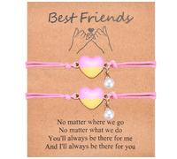 CERSLIMO Braccialetti per migliori amiche per ragazze, 2 pezzi di graziosi braccialetti con ciondolo a forma di cuore, idea regalo per ragazze e bambini, regalo per amicizia, compleanno, Natale, San