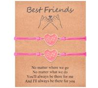 CERSLIMO Braccialetti per migliori amiche per ragazze, 2 pezzi di graziosi ciondoli a forma di cuore con braccialetti per migliori amiche, regali per ragazze, bambini, amicizia, compleanno, Natale