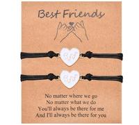 CERSLIMO Braccialetti per migliori amiche per ragazze, 2 pezzi di graziosi ciondoli a forma di cuore con braccialetti per migliori amiche, regali per ragazze, bambini, amicizia, compleanno, Natale