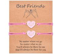 CERSLIMO Braccialetti per migliori amiche per ragazze, 2 pezzi di graziosi ciondoli a forma di cuore con braccialetti per migliori amiche, regali per ragazze, bambini, amicizia, compleanno, Natale