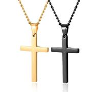 CERSLIMO Collana con ciondolo a forma di croce per uomo e donna, in acciaio inossidabile 316L, con catena da 55 + 5 cm, argento/oro/nero, regalo di Pasqua, per compleanno, Natale, giorno del