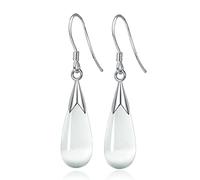 CERSLIMO Orecchini pendenti in argento da donna, lunghi orecchini pendenti con pietra opale bianca, placcati in oro bianco, orecchini pendenti a goccia d'acqua per Natale, a goccia, Oro bianco