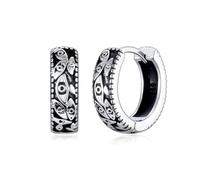 CERSLIMO Silver Earrings for Men - Sterling Silver Dragon Earrings for Women, Mens Black Hoops | Evil Eye Huggie Ear Jewellery Christmas Birthday Gifts