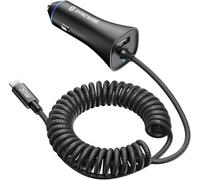 [Certificato Apple MFi] Caricabatteria da auto per iPhone 32 W super veloce caricabatteria da auto accendisigari USB adattatore da auto con cavo Lightning a spirale integrato da 1,5 m per Apple iPhone