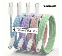 [Certificato MFi] 1/4 pezzi Cavo di ricarica super lungo 2m/6,6ft/78,74in, cavo dati di ricarica rapida USB-C a Lightning in nylon intrecciato multicolore, compatibile con iPhone 11 12 13 14 6 6S 7 8 