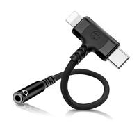 【Certificato MFi】Adattatore 2-IN-1 USB-C e Lightning per jack da 3,5 mm, adattatore USB-C AUX per jack per cuffie, adattatore audio con chip DAC per iPhone 16/15/14/13/12/11, per Samsung, per Google