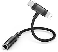 Certificato MFi: adattatore jack 2 in 1 USB-C e Lghtning su jack 3,5 mm, adattatore USB-C Aux per cuffie jack audio con chip DAC per telefoni 16/15/14/13/12/11, per S-amsung, per G-oogle Pixe