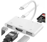 [Certificato MFi] Hub Lightning 6 in 1 con 1080P HDMI, USB 3.0, lettore di schede SD/TF, porta di ricarica, adattatore HDMI per iPhone 14/13/12/11/X/8/7/6 Serie, iPad Pro/Air/Mini, Plug & Play