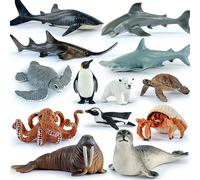 [Certificato per bambini] Animali marini giocattolo - Balena, delfino, pinguino e altro - Statuette realistiche per contenitore sensoriale - Set di animali marini - 3 anni +, Set da bagno con figure d