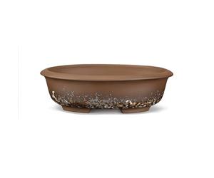 CERTRE - Vaso Bonsai Ovale in Gres, Modello Treviso, Made in Italy, Colore Maculato Nocciola (Gres)| Misure esterne 25x19x8 cm