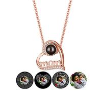 Certykllp Custom I Love You Necklace 100 Languages Custom Heart Photo Necklace Projection Necklace Personized Picture Love Pendant, argento