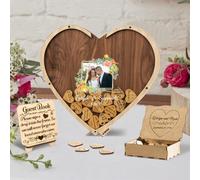 Certykllp Libro degli ospiti di matrimonio personalizzato con sposa e sposo nomi foto data libro degli ospiti cuore personalizzato alternativa casella di goccia segni decorativi di nozze per