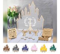 Certykllp Libro degli Ospiti Personalizzato a Tema Fiaba del Castello Alternativa per Matrimonio, Scatola a Forma di Castello Bianca per Ospiti, Libro degli Ospiti per Principessa