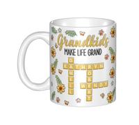 Certykllp Tazza da caffè personalizzata con scritta "Grandkids Make Life Grand Crossword", idea regalo per nonni e parole crociate