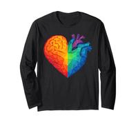 Cervello colorato Geometrico e Cuore Basso Poli Maglia a Manica