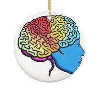 Cervello sinistro e destro che stampa l'albero di Natale ceramico rotondo a 2,9 pollici che appende con le corde d'oro per la decorazione e il regalo di festa