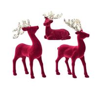 Cervi luminosi decorativi natalizi - ABS 3 pezzi | Slitta con renne illuminata con finitura floccata rossa, espositore natalizio, decorazione per interni ed esterni, statua con statuina floccata rossa
