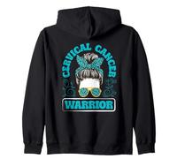 Cervicale Cancer Warrior Messy Chignon Leopard Teal Ribbon Felpa con Cappuccio