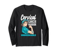Cervicale Cancer Warrior Unbreakable Strong Woman Teal Ribbon Maglia a Manica