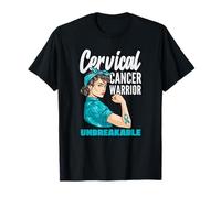 Cervicale Cancer Warrior Unbreakable Strong Woman Teal Ribbon Maglietta