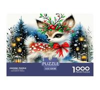 Cervo 1000 pezzi per adulti e bambini: Cervo con ghirlanda in scena innevata Giochi educativi Decorazione della casa Puzzle per la famiglia 52x38 cm/1000 pezzi
