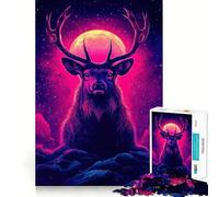 Cervo al neon sotto la luna piena Puzzle da 1000 pezzi per ragazzi Gioco di intelletto Tempo di condivisione Taglio di qualità Regalo memorabile (38x26cm)