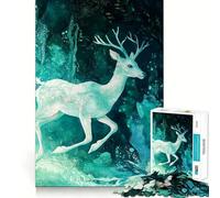 Cervo bianco nella foresta di turchesi,puzzle da 1000 pezzi per adulti,gioco di memoria,incastro perfetto,senza spazi vuoti,attività rilassante per pause mentali (38x26cm)