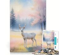 Cervo bianco nella foresta nebbiosa Puzzle da 1000 pezzi per adulti Gioco di sfida mentale Taglio preciso Allineamento perfetto Divertimento in famiglia Attività serale (38x52cm)