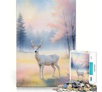 Cervo bianco nella foresta nebbiosa Puzzle per adulti da 1000 pezzi Allenamento mentale divertente Pezzi senza sbavature Attività di gruppo emozionante (38x26cm)