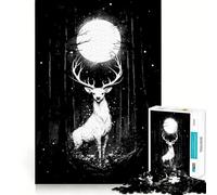Cervo bianco sotto la luna piena Puzzle da 1000 pezzi Gioco di concentrazione Artigianato di taglio esperto Hobby affascinante per i momenti di svago (38x52cm)