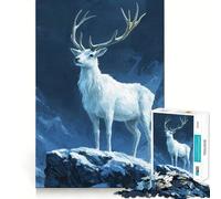 Cervo bianco tra montagne innevate Puzzle per adulti da 1000 pezzi Gioco di logica Taglio di precisione Bordi lisci Regalo perfetto per riunioni di famiglia (38x52cm)