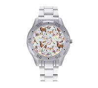 Cervo con cerbiatto, conigli, uccelli orologi da uomo in acciaio inox cinturino analogico al quarzo orologio da polso business, Stile:, regular