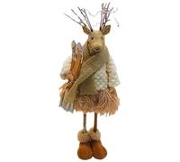 Cervo decorativo XXL renna cervo con corna, cervo in tessuto con sci, sciarpa e scarpe invernali in bianco-marrone, dimensioni 15 x 12 x 40 cm