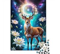Cervo dei Sogni Lotus Notturno Puzzle 1000 Pezzi Gioco di Puzzle 1000 Pezzi Puzzle Carta per Adulti Scena Notte Fantastica Relax Famiglia Regalo Decorazione Casa 52x38cm/1000pcs