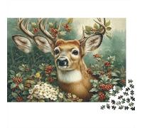 Cervo della Foresta Puzzle 1000 Pezzi Puzzle per Adulti Carta Stile Arte Floreale Relax Interazione Familiare Arredo Casa 70x50cm/1000pcs