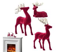 Cervo Di Natale - Set Da 3 Decorazioni Cervo Natalizio Per Esterno - Statua Ornamento In Peluche Rosso Per Casa Tetto Giardino Portico Festa Prato