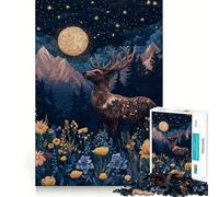 Cervo di notte tra le montagne Puzzle per adolescenti 1000 pezzi Richiamo Stimolante Tempo libero delicato Taglio pulito Lista dei desideri di Babbo Natale (38x52cm)