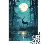 Cervo Foresta Luna Puzzle, 1000 Pezzi Gioco Interiore Adulto | 52x38cm Cartoncino, Esercizio Cerebrale, Vestibilità Precisa, Amanti D'arte, Riduzione Dello Stress