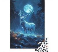 Cervo nella Foresta Puzzle 1000 Pezzi per Adulti Carta Notte Lunare Gioco di Puzzle Relax Concentration Famiglia Regalo Decorazione 70x50cm/1000pcs