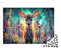 Cervo nella Foresta Puzzle in cartone Famiglia di cervi nella foresta magica di notte Puzzle premium regalo per bambini in famiglia 70x50cm/1000 pezzi