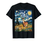 Cervo Notte Stellata Van Gogh Style Deer Graphic Uomo Donna Maglietta