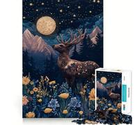Cervo notturno tra le montagne - Puzzle da 1000 pezzi per adulti - Rompicapo, evasione rilassante, schema di montaggio, regalo di Babbo Natale (38x26cm)