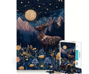 Cervo notturno tra le montagne - Puzzle da 1000 pezzi per adulti - Rompicapo, evasione rilassante, schema di montaggio, regalo di Babbo Natale (38x26cm)
