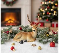CERVO Seduto Glitterato 30x32 cm Decorazione Natalizia Statua Renna