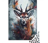 Cervo Selvaggio Puzzle 1000 Pezzi Carta per Adulti Dipinto ad Acquerello Gioco di Puzzle 1000 Pezzi Relax Arredo Casa 52x38cm/1000pcs