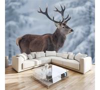 Cervo Sika Animale Fotomurali 3D Effetto Foresta Neve Non Tessuto Murale Carta Da Parati Decorazione Da Parete 250x175 cm Per Soggiorno Camera Da Letto Ufficio